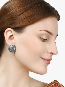 Adwitiya - Look Like Silver Circular Shaped Lotus Studs