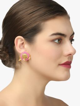 Adwitiya - Gold Plated Pink and White Pearls Circular Earrings