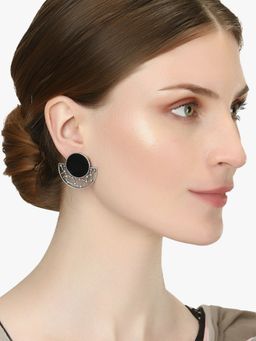Adwitiya - Silver Plated Black Contemporary Studs