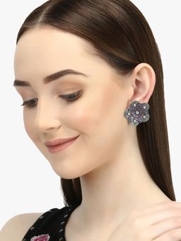 Adwitiya - Women Silver Plated Flower Shaped Handcrafted Stud