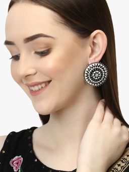 Adwitiya - Women Silver Plated Round Shaped Enamelled Handcrafted Stud