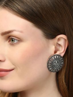 Adwitiya - Women Silver Plated Temple Stone Studded Handcrafted Stud