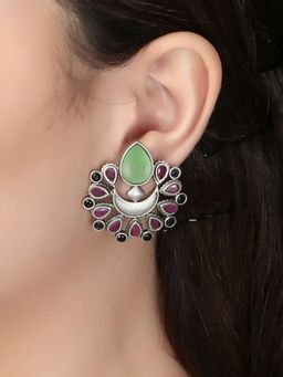 Adwitiya - Oxidised Multi Color Stone Studded Studs