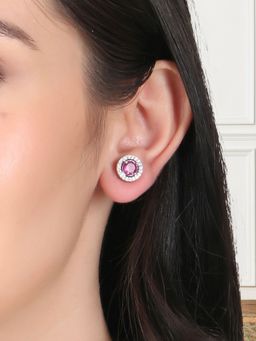 Adwitiya - Rhodium Plated Red Stone Studded Handcrafted Studs