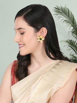 Adwitiya - Gold Plated Flower Shape Stone Studded Handcrafted Studs