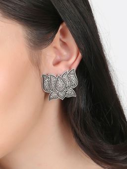 Adwitiya - Silver Plated Lotus Shape Handcrafted Studs