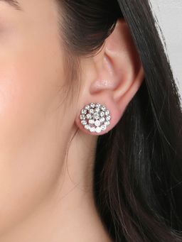 Adwitiya - Rhodium Plated Stone Studded Handcrafted Studs