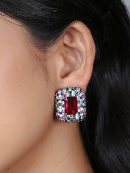 Adwitiya - Women Red Ruby and Multicolor Stone Studded Stud Earrings