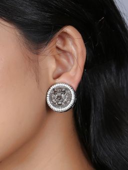 Adwitiya - Women Lion Design Pearl Beaded Oxidised Earrings