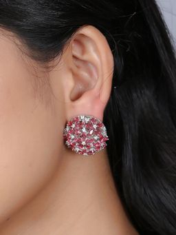 Adwitiya - Women Rhodium Plated Pink Antique Zirconia Stud Earrings