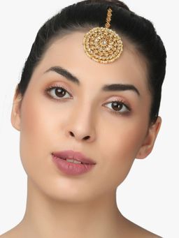 Adwitiya - 24 Ct Gold Plated Kundan Pearls and Stone Studded Maang Tika