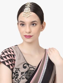 Adwitiya - 24 Ct Gold Plated Pink Enamelled Peacock Shaped Maang Tika