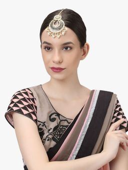 Adwitiya - 24 Ct Gold Plated Black Enamelled Round Shaped Maang Tika