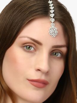Adwitiya - Rhodium Plated Cz Stone Studded Handcrafted Maang Tika