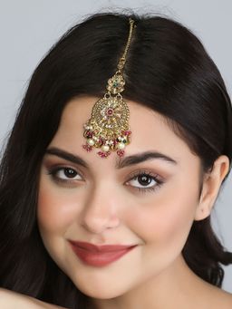 Adwitiya - Women Gold Plated Stone Studded Pearl Temple Maangtikka