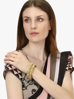 Adwitiya - Women Gold Plated Green Handcrafted Flower Kada