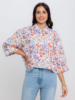 Zink London - Women's Off Multi-Color Printed Shirt Top