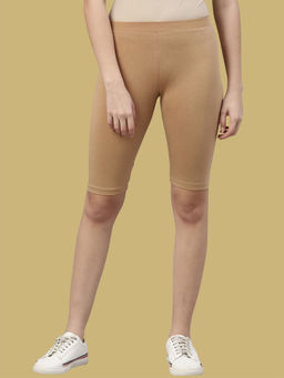 Kryptic - Beige Cotton Stretch Slim Fit Shorts