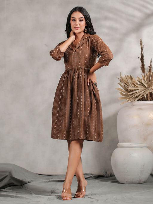brown fit and flare dress Wool with Ruffle Sleeve Detail for Winter Brown / M Online Clothing Store. Buy Lipsy Chocolate Brown Long