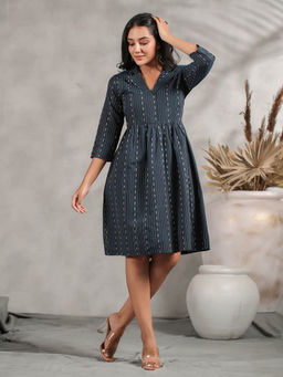 Anubhutee - Womens Navy Blue Fit & Flare Dress