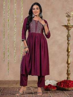 Anubhutee - Womens Purple Sequins Embroidered Pure Cotton Straight Kurta