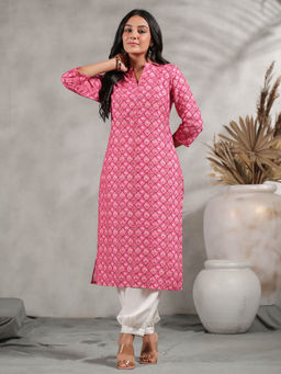Anubhutee - Womens Viscose Rayon Ethnic Motifs Printed Pink Straight Kurta