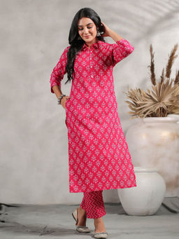 Anubhutee - Ethnic Motif Printed Collared Straight Kurta with Trouser (Set of 2)