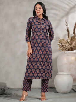 Anubhutee - Ethnic Motif Printed Collared Straight Kurta with Trouser (Set of 2)