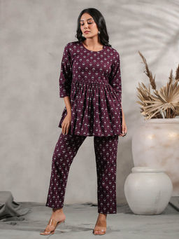 Anubhutee - Ethnic Motif Printed Peplum Top with Pant (Set of 2)