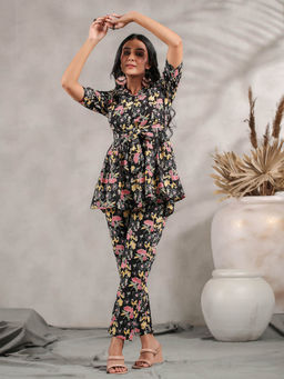 Anubhutee - Ethnic Motif Printed Peplum Belted Top with Pant (Set of 2)