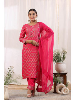 Anubhutee - Womens Pink Foil Print Ethnic Motifs Kurta with Trouser & Dupatta (Set of 3)