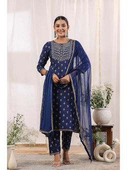 Anubhutee - Womens Blue Ethnic Motifs Zari Work Kurta with Trouser & Dupatta (Set of 3)