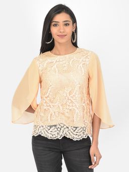Latin Quarters - Peach 3/4 Sleeve Sequence Solid Blouse