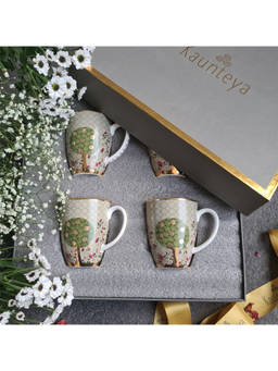 Kaunteya - Gift Set- Pichwai Set Of 4 Green Coffee Mugs