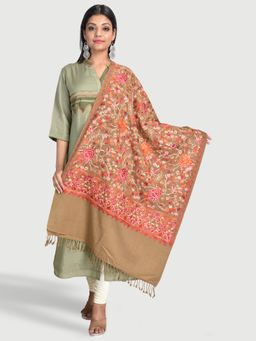 SWI STYLISH - Kashmiri Embroidered Beige Wool Stole