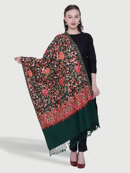 SWI STYLISH - Kashmiri Embroidered Bottle Green Wool Stole