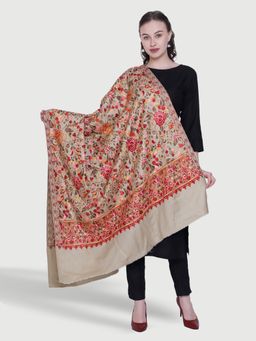 SWI STYLISH - Kashmiri Embroidered Brown Wool Shawl