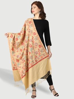 SWI STYLISH - Kashmiri Embroidered Beige Wool Shawl