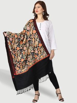 SWI STYLISH - Kashmiri Embroidered Black Wool Shawl