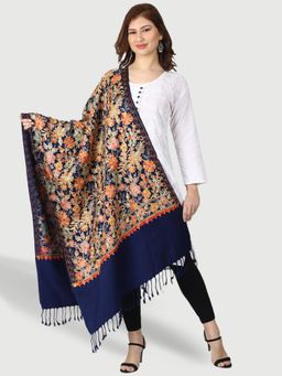 SWI STYLISH - Kashmiri Embroidered Navy Blue Wool Shawl