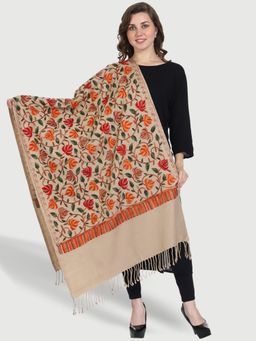 SWI STYLISH - Kashmiri Embroidered Brown Wool Stole