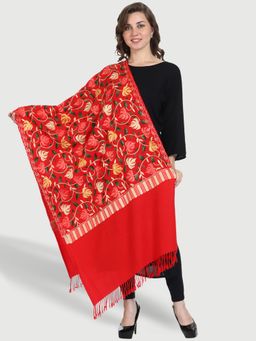 SWI STYLISH - Kashmiri Embroidered Red Wool Stole