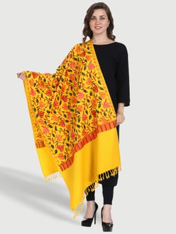 SWI STYLISH - Kashmiri Embroidered Yellow Wool Stole