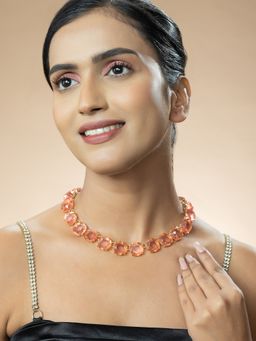 Niscka - Gold Toned Necklace with Pink Bohemian Stones