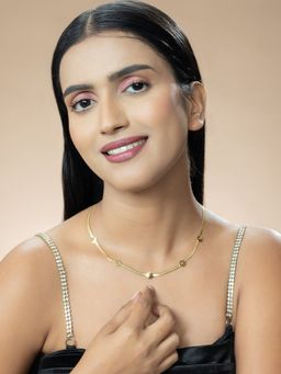 Niscka - Gold Toned Snake Chain Necklace with Floral Leaves Design