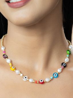 Niscka - Devil's Eye Ethnic Colorful Rice Beads Pearl Necklace