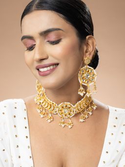 Niscka - Gold Plated Chokar Necklace with Kundan and Pearl