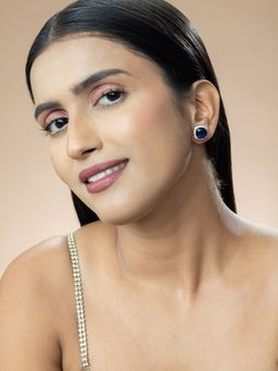 Niscka - Rhodium-Plated Serene Blue American Diamond-Cz Stud Earrings