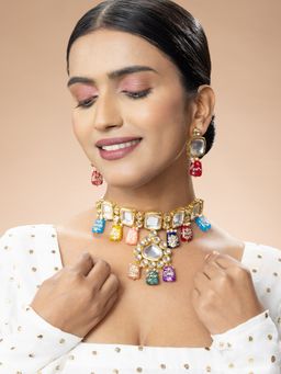 Niscka - Gold-Plated Kundan Meenakari Necklace Set