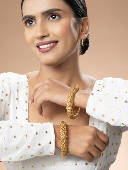 Niscka - 24K Gold Plated Floral Kada Set of 2 (2.6)